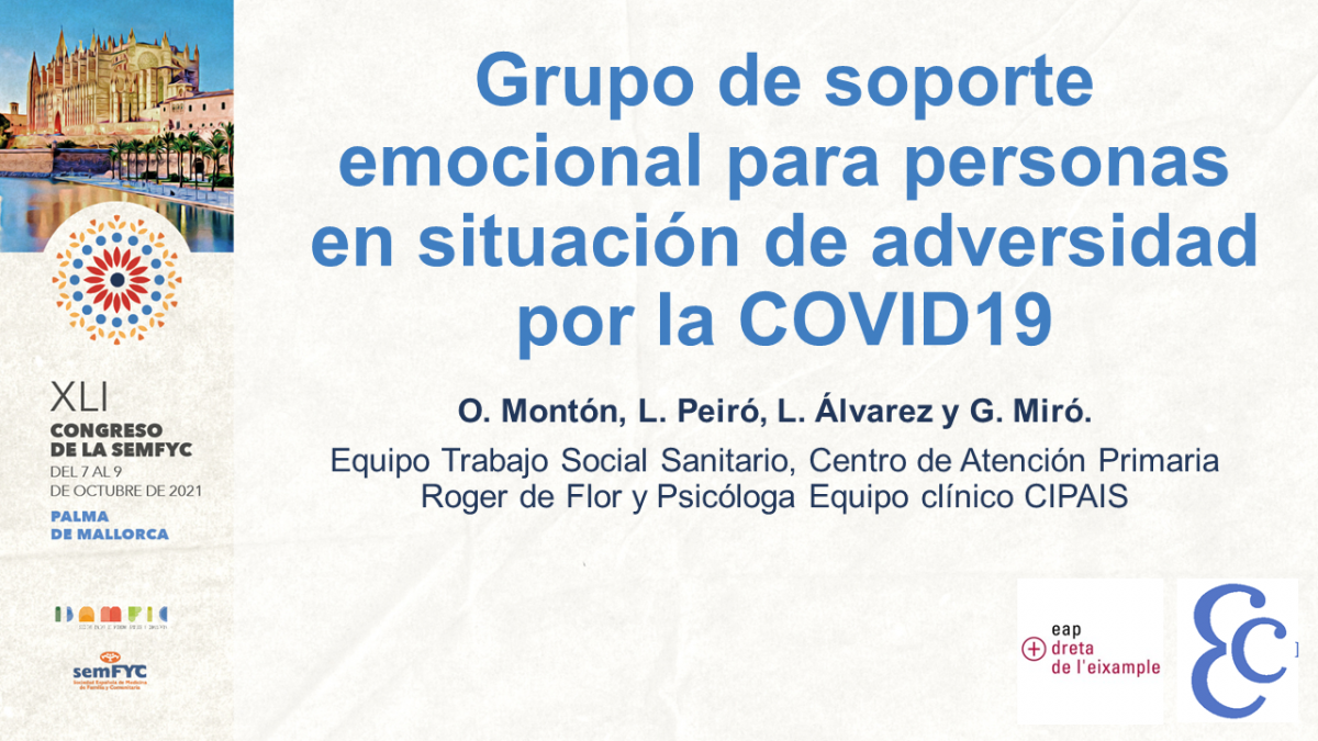 Es presenta el Grup de Suport emocional per a persones en situació d’adversitat arran de la Covid-19 al Congrés de la SEMFYC